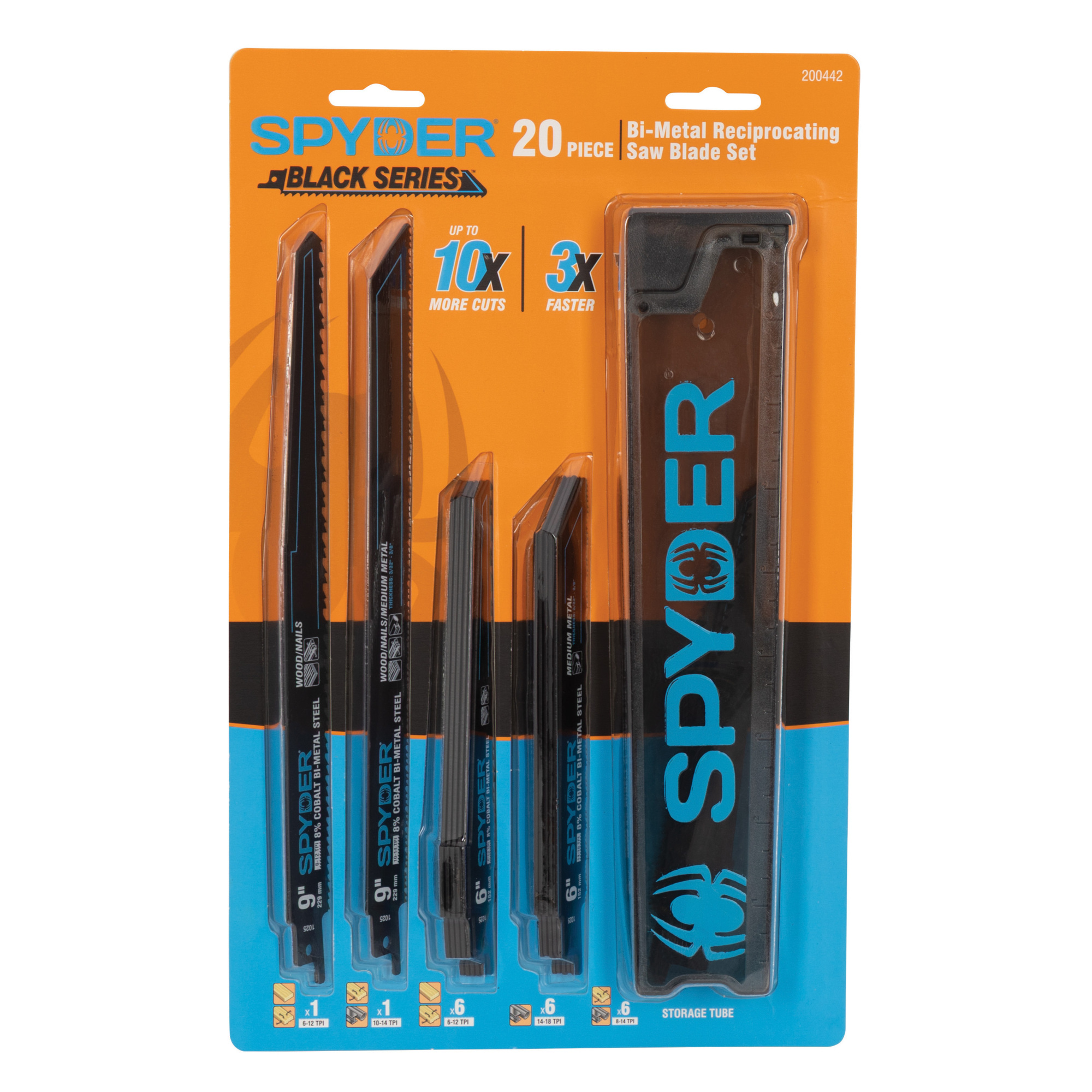 Spyder 20-Piece Bi-Metal Reciprocating Saw Blade Set — 8% Cobalt Construction, Includes Storage Case, Model# 200442